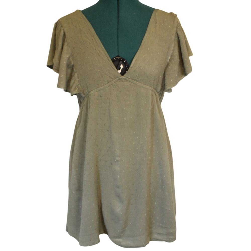 Magnolia Sage Green Swiss Dot Flutter Sleeve Mini Dress Women’s Medium - Picture 3 of 7
